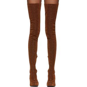 STELLA MCCARTNEY - Bronze Lurex Groove Over-The-Knee Sock Boots